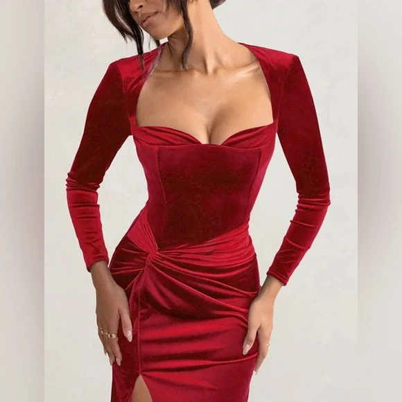 Velvet Corset Style Knot Bodycon Maxi Dress Size Small - Picture 1 of 3